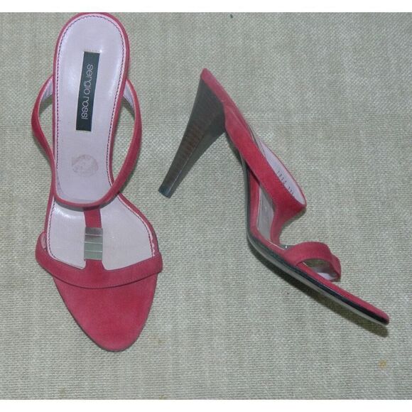Sergio Rossi Womens Size 37 US 7 Burgundy Suede Strappy High Heels Sandals - Picture 2 of 12